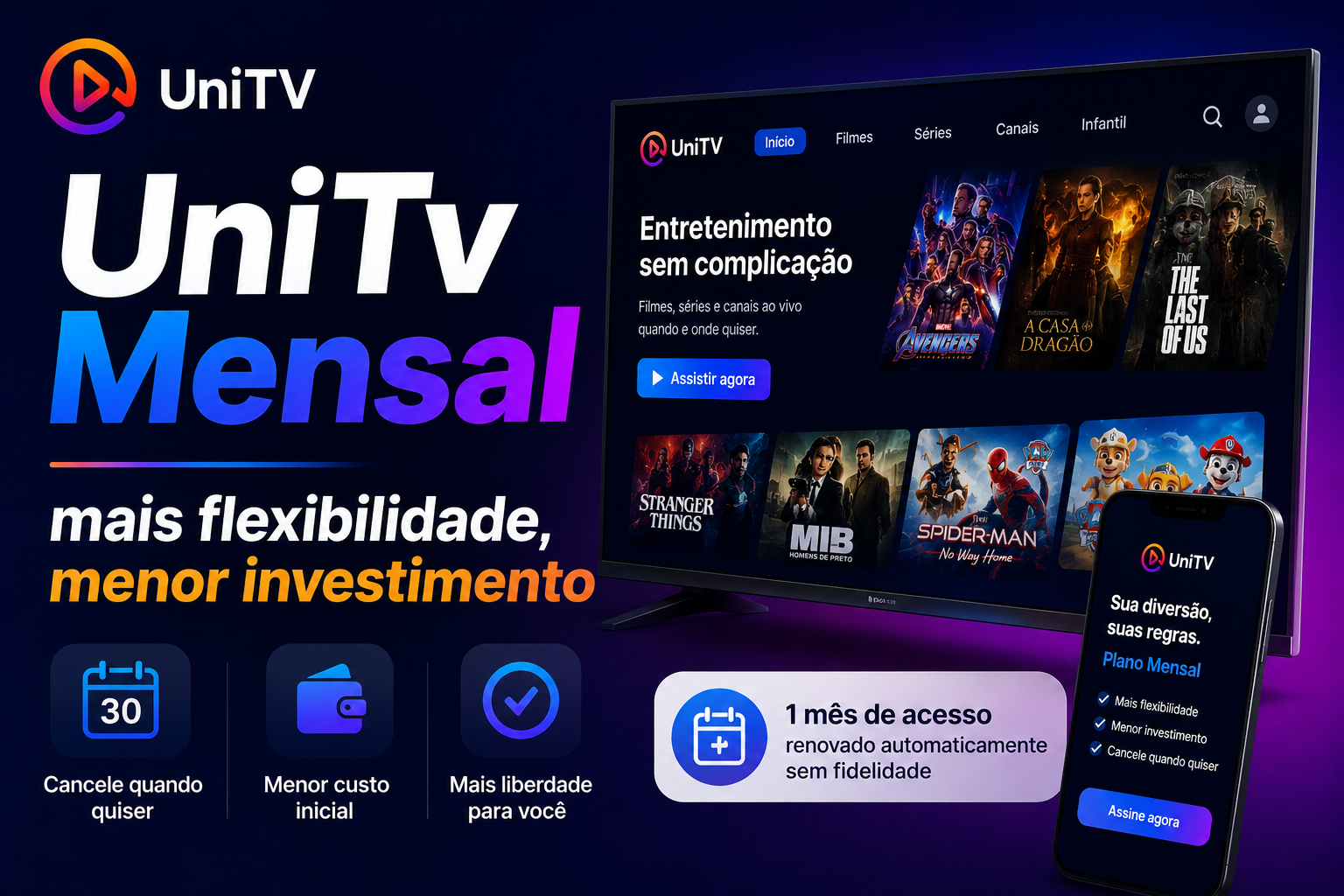 Recarga UniTV Mensal: Vale a Pena Escolher o Plano de 30 Dias?